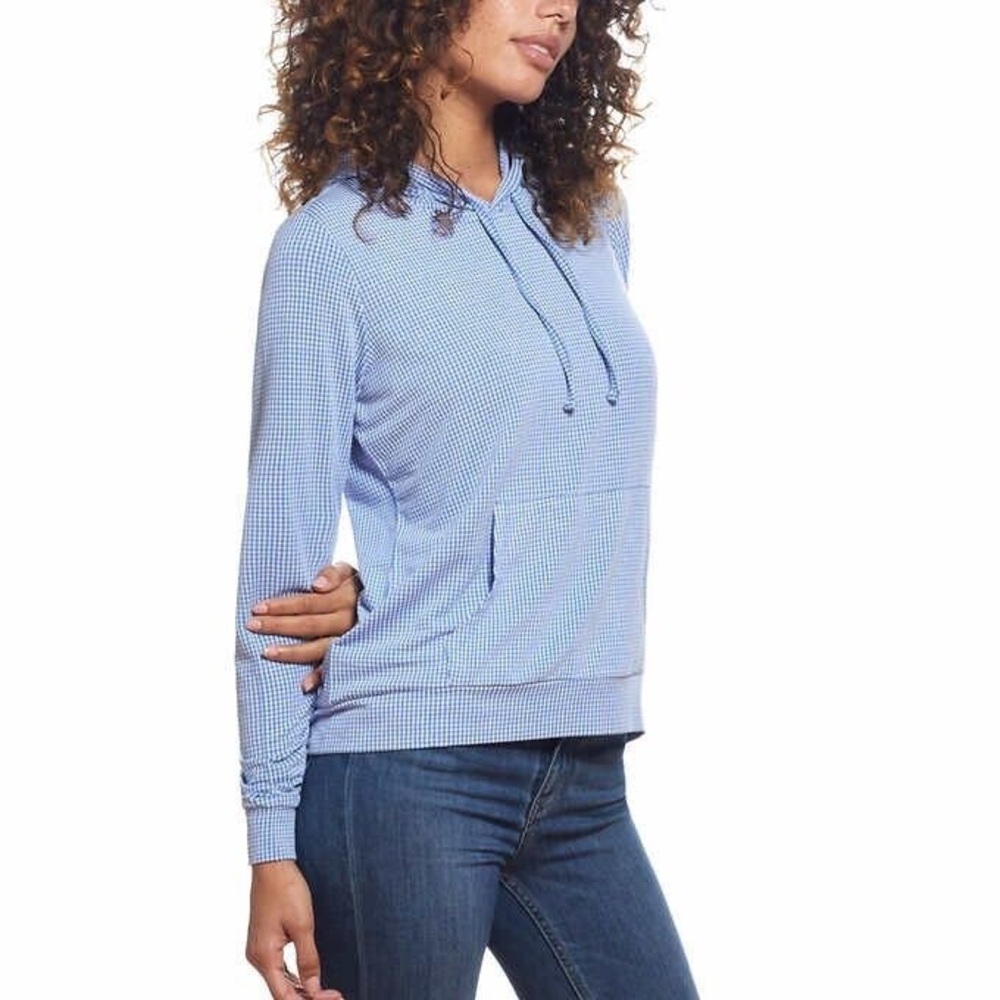 Weatherproof Blue Gingham Women's Hoodie Pullover